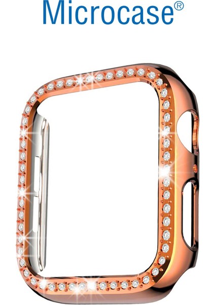 Apple Watch Uyumlu 7 45MM Elmas Taş Kaplama Önü Açık Sert Rubber Kılıf - Rose Gold fiyatları