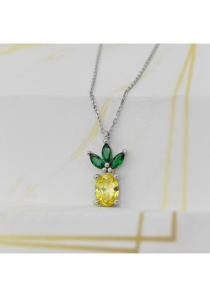 Gümüş Zirkon Taşlı Ananas Kolye 925 Ayar