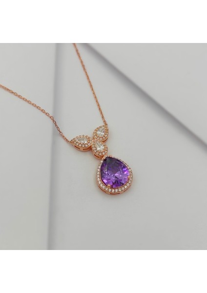 Gümüş Damla Model Taşlı Kolye 925 Ayar