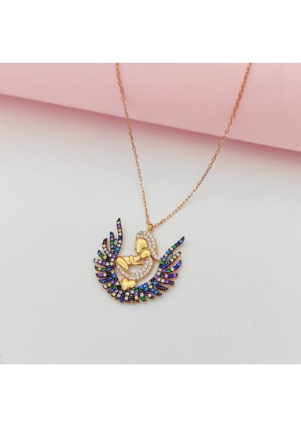 Gümüş Anne Bebek Model Siyah Taşlı Kolye 925 Ayar