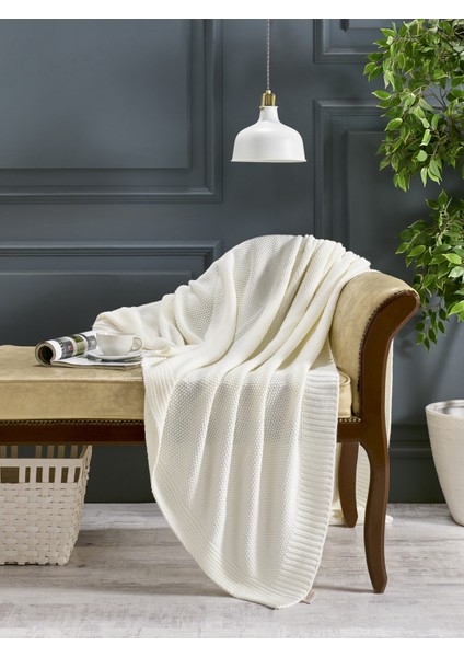 CAT18014 Tek Kişilik Pamuklu Örgü Battaniye Ekru fiyatları