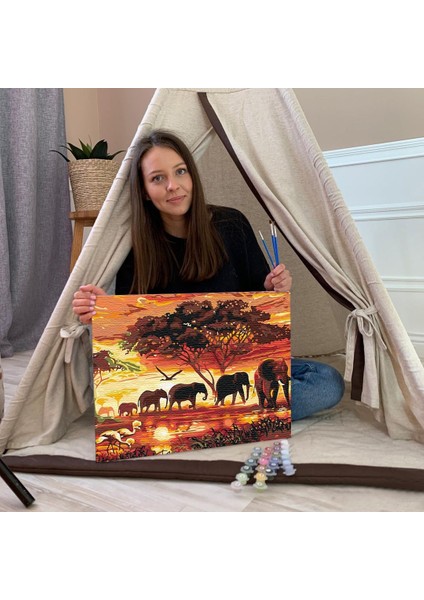 Sayılarla Boyama Seti 40 x 50 cm Tuval Şasesine Gerili Filler