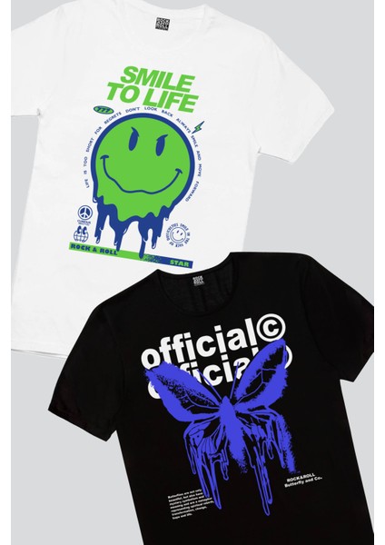 Akan Kelebek, Hayata Gülümse Beyaz Erkek Tişört 2'li Eko Paket