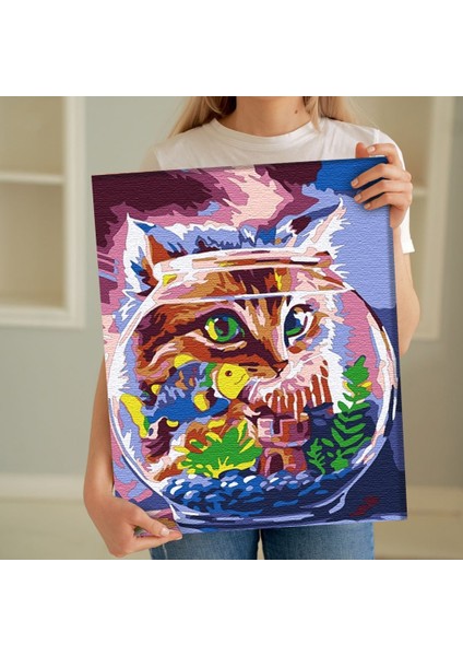 Sayılarla Boyama Seti 40 x 50 cm Tuval Şasesine Gerili Kedilerin Dünyası