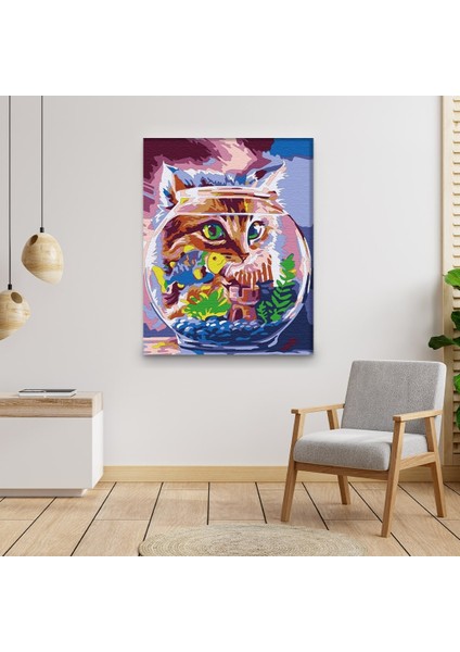 Sayılarla Boyama Seti 40 x 50 cm Tuval Şasesine Gerili Kedilerin Dünyası