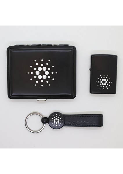Kişiye Özel Cardano (Ada) Metal Tabaka, Zippo Çakmak ve Anahtarlık Seti