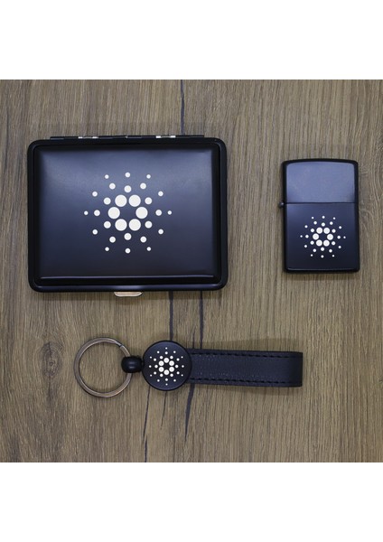 Kişiye Özel Cardano (Ada) Metal Tabaka, Zippo Çakmak ve Anahtarlık Seti