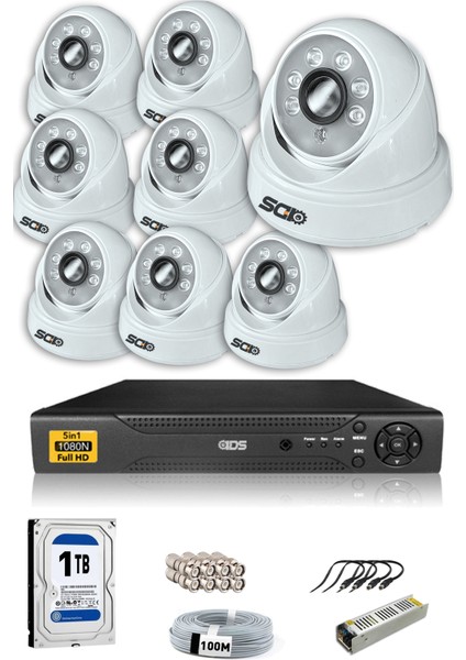- 8 Kameralı 5 Mp Sony Lensli 1080P Full HD Güvenlik Kamerası Sistemi - Cepten İzle - 1 TB İç