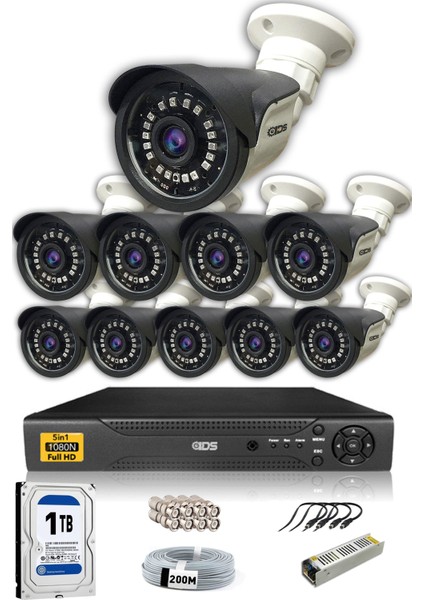 10 Kameralı Set - 5 Mp Sony Lensli Full HD Gece Görüşlü Güvenlik Kamerası Sistemi - Cepten İzle