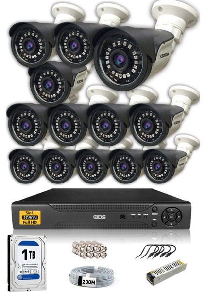 13 Kameralı Set - 5 Mp Sony Lensli Full HD Gece Görüşlü Güvenlik Kamerası Sistemi - Cepten İzle