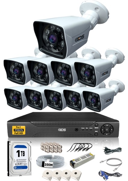 10 Kameralı 5 Mp Lensli 1080P Full HD Kamera Seti - Gece Görüşlü - Su Geçirmez - Cepten İzle