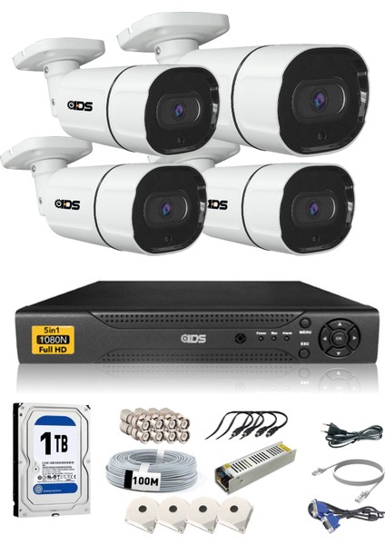 - 4 Kameralı 5 Mp Sony Lensli 1080P Full HD Güvenlik Kamerası Sistemi - Cepten İzle - 1 TB Dış