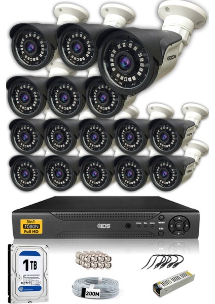 16 Kameralı Set - 5 Mp Sony Lensli Full HD Gece Görüşlü Güvenlik Kamerası Sistemi - Cepten İzle