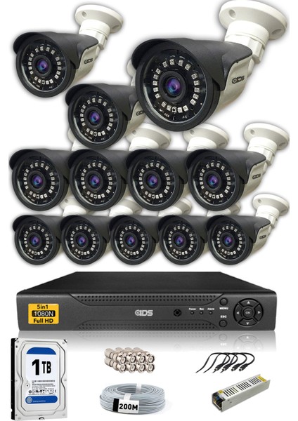 12 Kameralı Set - 5 Mp Sony Lensli Full HD Gece Görüşlü Güvenlik Kamerası Sistemi - Cepten İzle