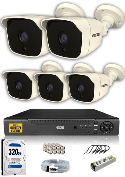 5 Kameralı Set - 5 Mp Sony Lensli Full HD Gece Görüşlü Güvenlik Kamerası Sistemi - Cepten İzle