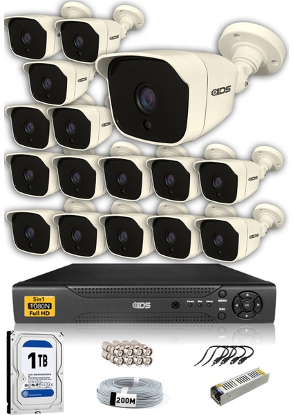 16 Kameralı Set - 5 Mp Sony Lensli Full HD Gece Görüşlü Güvenlik Kamerası Sistemi - Cepten İzle