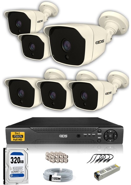 6 Kameralı Set - 5 Mp Sony Lensli Full HD Gece Görüşlü Güvenlik Kamerası Sistemi - Cepten İzle