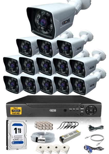14 Kameralı 5 Mp Lensli 1080P Full HD Kamera Seti - Gece Görüşlü - Su Geçirmez - Cepten İzle