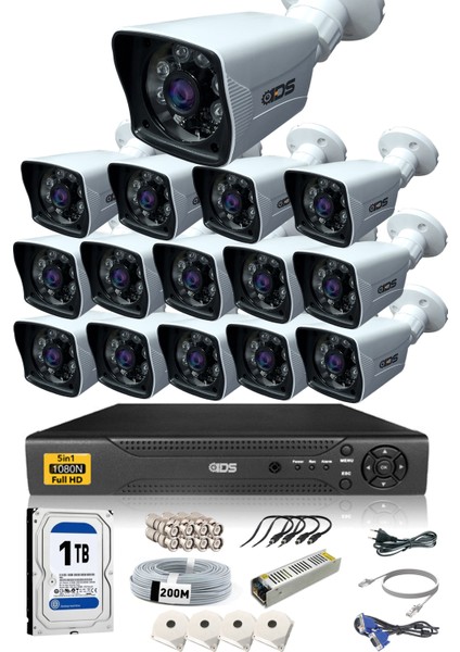 15 Kameralı 5 Mp Lensli 1080P Full HD Kamera Seti - Gece Görüşlü - Su Geçirmez - Cepten İzle