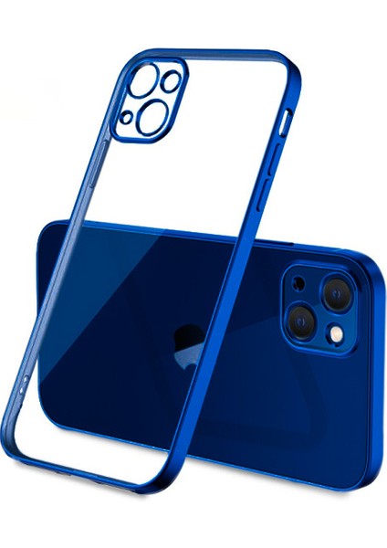 iPhone 13 Mini Renkli Kenar Şeffaf Kılıf Kamera Korumalı Silikon Kılıf