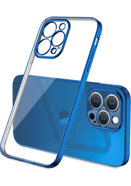 iPhone 13 Pro Renkli Kenar Şeffaf Kılıf Kamera Korumalı Silikon Kılıf