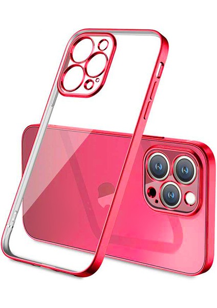 iPhone 13 Pro Renkli Kenar Şeffaf Kılıf Kamera Korumalı Silikon Kılıf