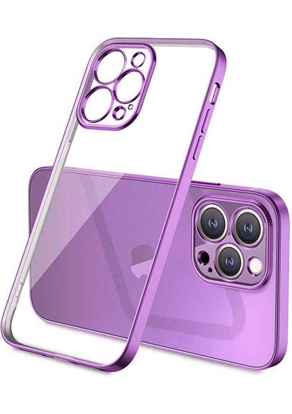 iPhone 13 Pro Renkli Kenar Şeffaf Kılıf Kamera Korumalı Silikon Kılıf