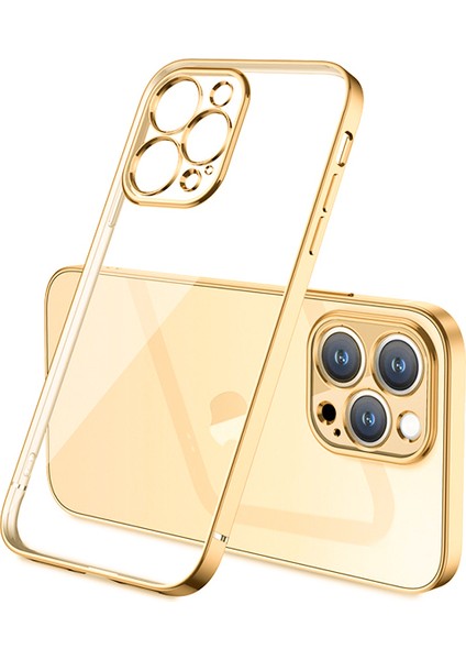 iPhone 13 Pro Renkli Kenar Şeffaf Kılıf Kamera Korumalı Silikon Kılıf