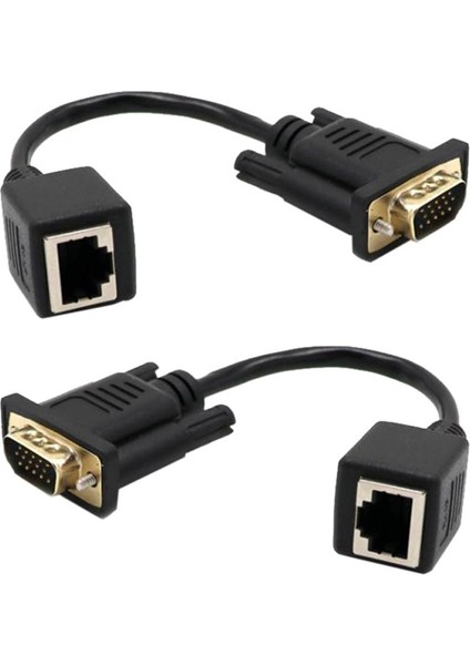 2 Adet VGA 15PIN Erkek Genişletici Lan Cat5 Dönüştürücü Ethernet Soket Adaptörü 2 Adet