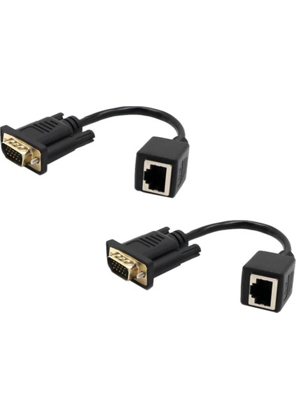 2 Adet VGA 15PIN Erkek Genişletici Lan Cat5 Dönüştürücü Ethernet Soket Adaptörü 2 Adet