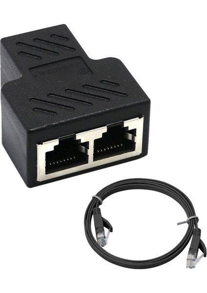 2 Port Splitter Adaptörü Lan Ethernet Kablo Bağlayıcı Fiş Adaptörü + Kablo (Yurt Dışından)