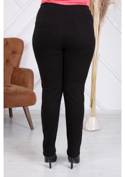 Beli Lastikli Büyük Beden Siyah Kot Pantolon modelleri