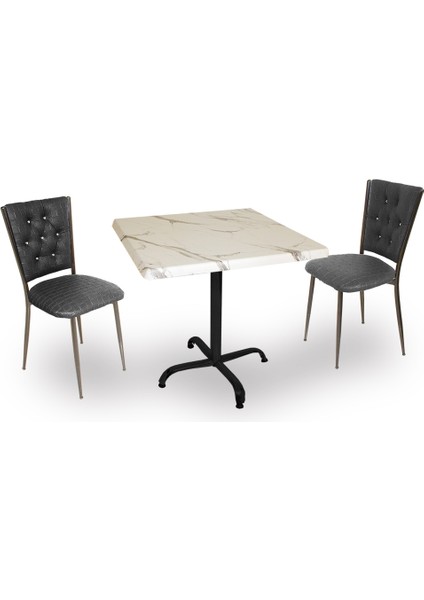 Indigo Werzalit Kare - Kapitoneli Fiskos Takımı (60X60) - Bianco Carrara Siyah