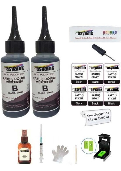 Canon E404/E414/E464/E474/E484 Yazıcı Uyumlu Siyah Kartuş Dolum Seti - PG46