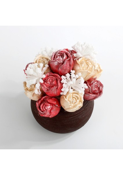 El Yapımı Beyaz Kırmızı Gül Tasarım Saksılı Çiçek fiyatları