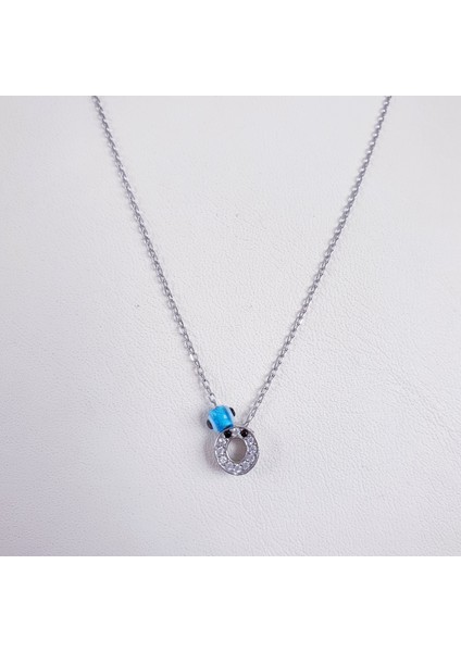 925 Ayar Gümüş Taşlı ve Nazar Boncuklu Ö Harfi Bayan Gümüş Kolye