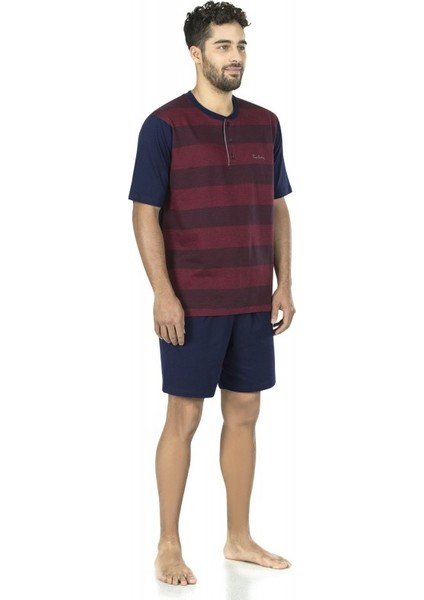 5451 Erkek Bordo 3'lü Kısa Kol Pijama Takım