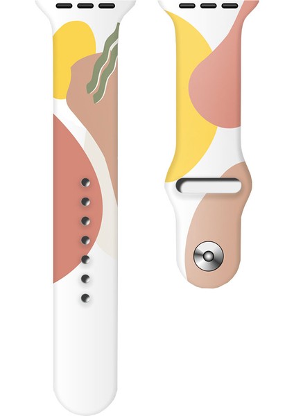 Apple Watch Seri 10 46MM, Seri 9/8/7/6/se/5/4/3 Desenli Silikon Kordon 45MM 44MM 42MM Uyumlu Sarı-Pembe