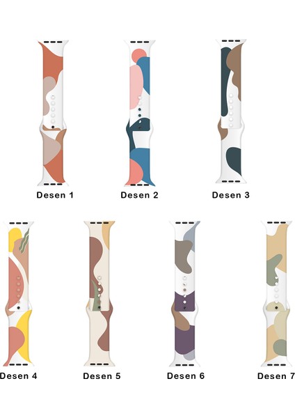 Apple Watch Seri 10 42MM, Seri 9/8/7/6/se/5/4/3 Desenli Silikon Kordon 41MM 40MM 38MM Uyumlu Krem-Yeşil indirimleri