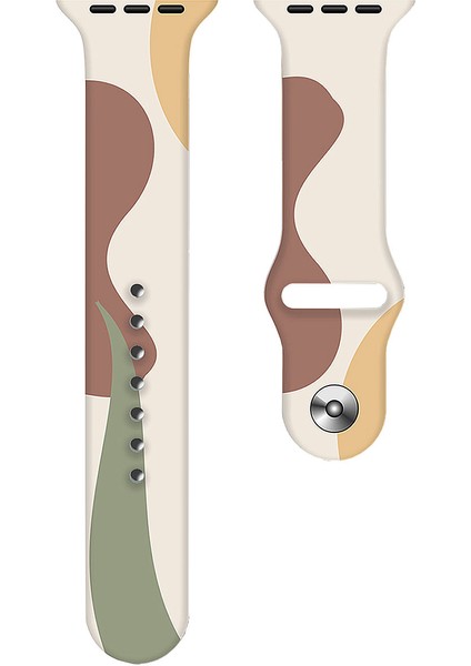 Apple Watch Seri 10 42MM, Seri 9/8/7/6/se/5/4/3 Desenli Silikon Kordon 41MM 40MM 38MM Uyumlu Krem-Kahve