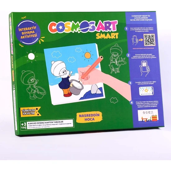 CosmosArt Çocuklar Için Karton Kanvas Boyama Seti Nasreddin Hoca 6 Lı Jumbo Kalem Hediyeli