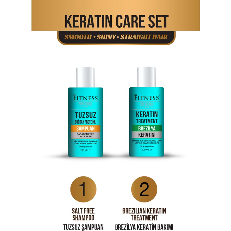 Fitness Professional Kalıcı Saç Düzleştirici Botox Brezilya Fönü Keratin Bakımı & Tuzsuz Şampuan Evde Kullanım Seti 2'li