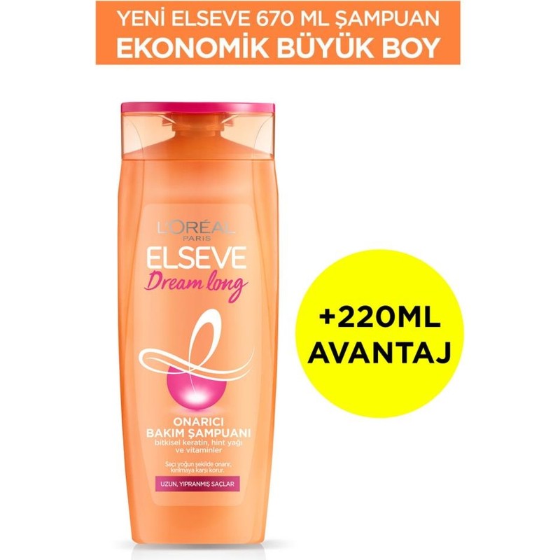 Elseve L'Oreal Paris Elseve Dream Long Onarıcı Bakım Şampuanı Uzun Yıpranmış Saçlar İçin 670 ml