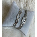 Eslina Accessories Gümüş Renk Taşlı Zincir Bileklik 2li Kombin