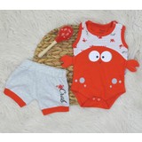Glossy & Softy Baby Omuzundan Çıtçıtlı Yengeç Baskılı Şortlu Bebe Takım