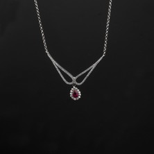 Ravza Gümüş 925 Ayar Gümüş  Yakut Model Sallantılı Kanat Kolye