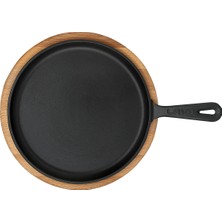 Lava Döküm Krep / Pizza / Pancake Tavası, Yuvarlak, Metal Saplı ve Ahşap Altlıklı. ÇAP(Ø)26CM.