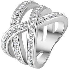 Profisher Hakiki Platin Kaplama Çok Taşlı Örgülü Yüzük Gümüş