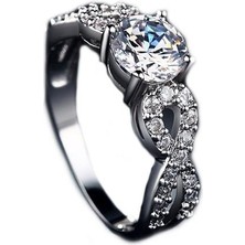 Profisher Platin - Beyaz Altın Zirkon Taşlı Alyans Yüzük Gümüş-8 (48MM)