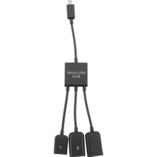 Mikro USB Hub Splitter, Mikro USB Erkek 2x Tip-A Çift Kadın Otg Adaptörü +(Yurt Dışından)